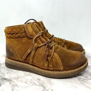 Born Temple II Lace Up Brown Suede Braid Comfort Booties 6.5/37 *No Insoles